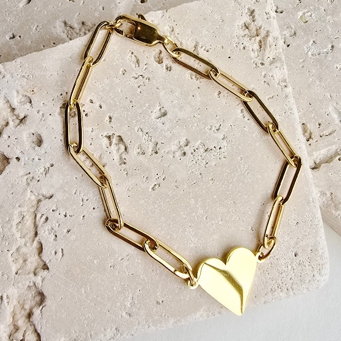 heart paperclip bracelet in gold, stainless steel, gold plated