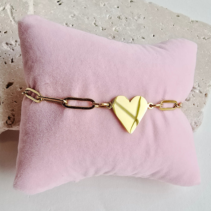 heart paperclip bracelet in gold, stainless steel, gold plated