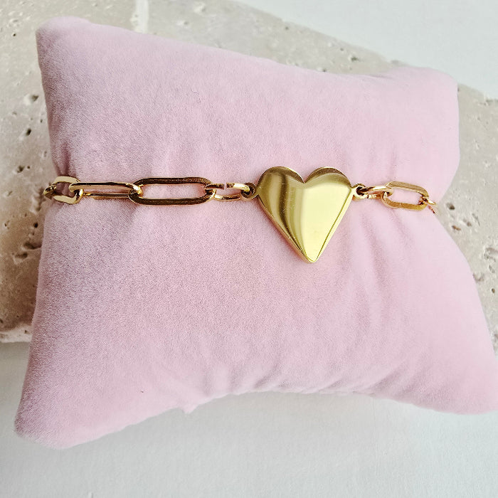 heart paperclip bracelet in gold, stainless steel, gold plated