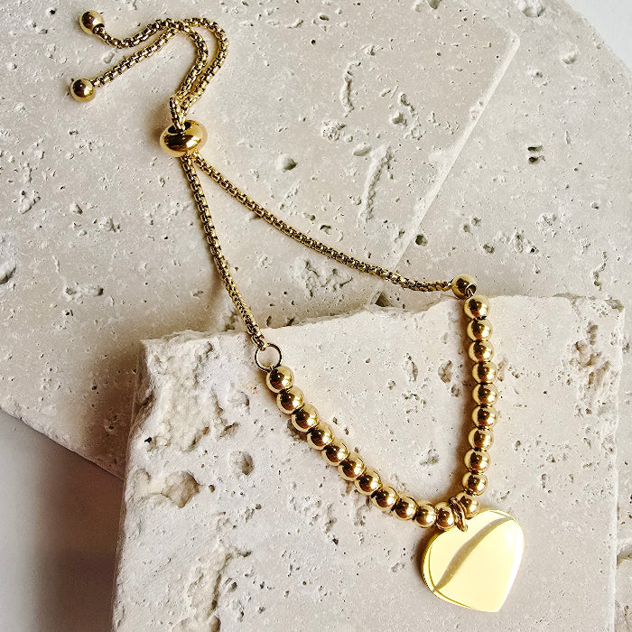 beaded adjustable bracelet in gold, stainless steel, gold plated