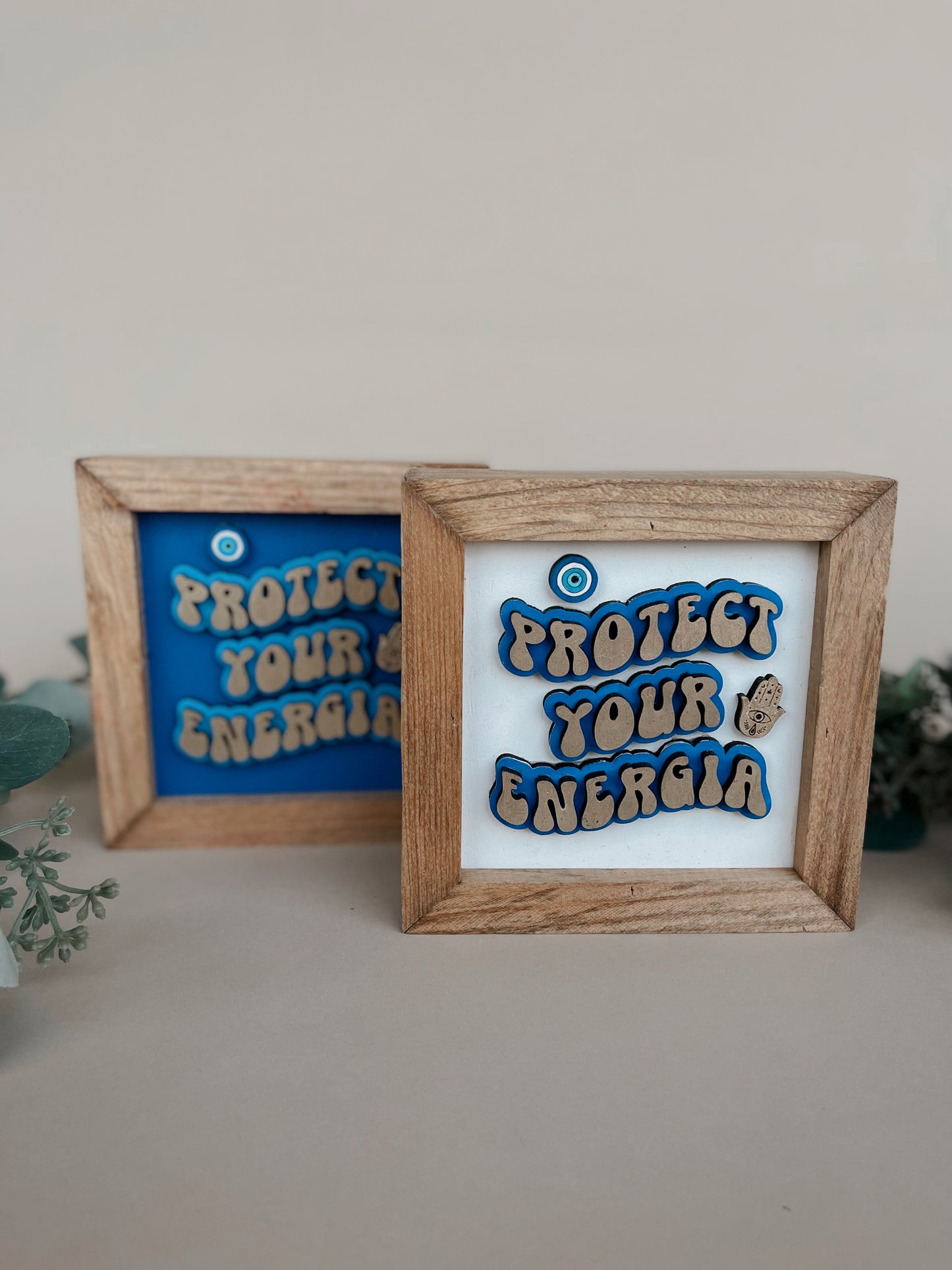 Protect your Energy wood spanglish sign