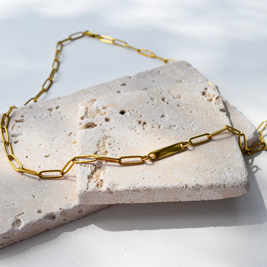 1 bar paperclip necklace in gold, stainless steel, gold plated