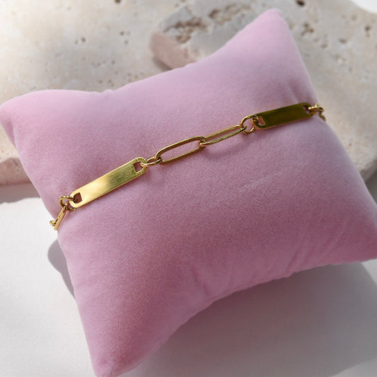 2 bar paperclip engravable bracelet in gold, stainless steel, gold plated