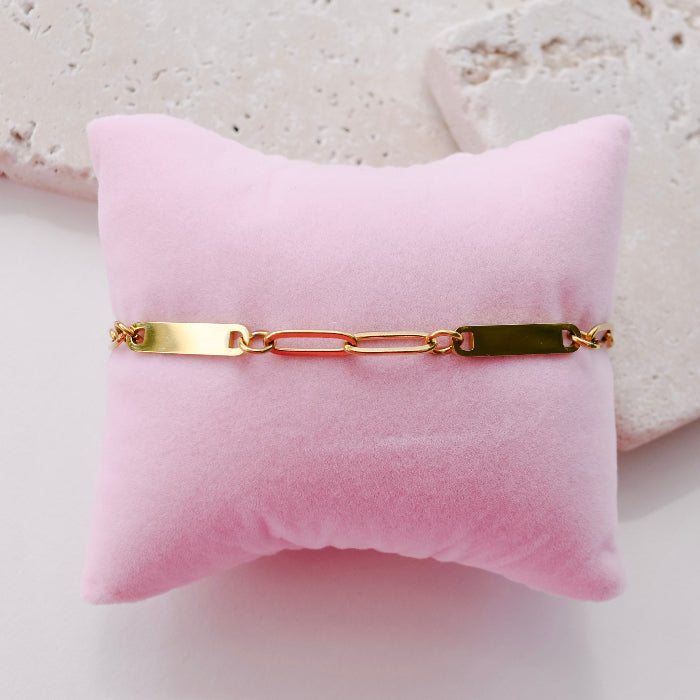 2 bar paperclip engravable bracelet in gold, stainless steel, gold plated