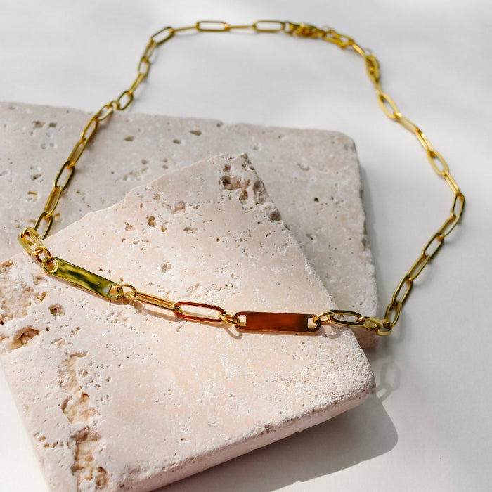 2 bar paperclip necklace in gold, stainless steel, gold plated