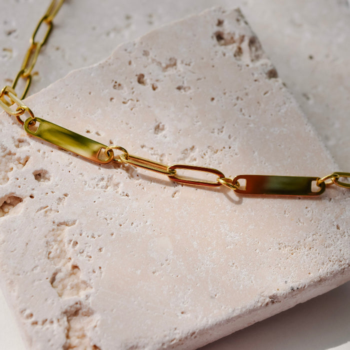2 bar paperclip necklace in gold, stainless steel, gold plated