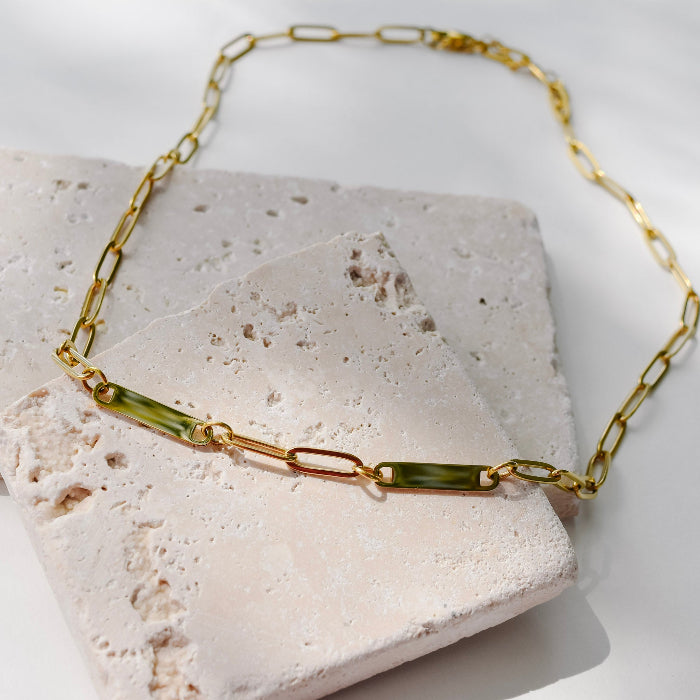 2 bar paperclip necklace in gold, stainless steel, gold plated