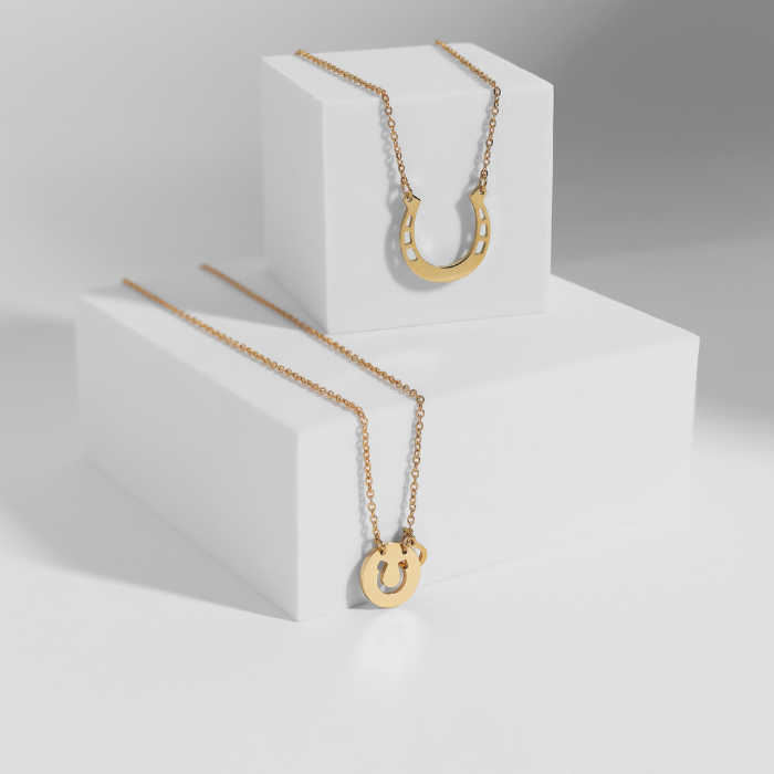 lucky horseshoe engravable necklace in gold, stainless steel, gold plated