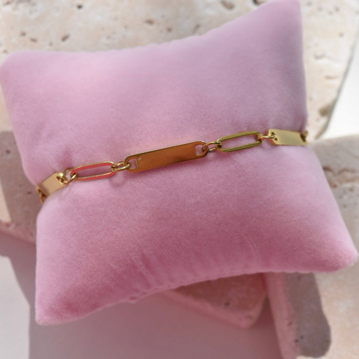 3 bar paperclip engravable bracelet in gold, stainless steel, gold plated