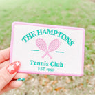 Pink Tennis Club iron-on patch