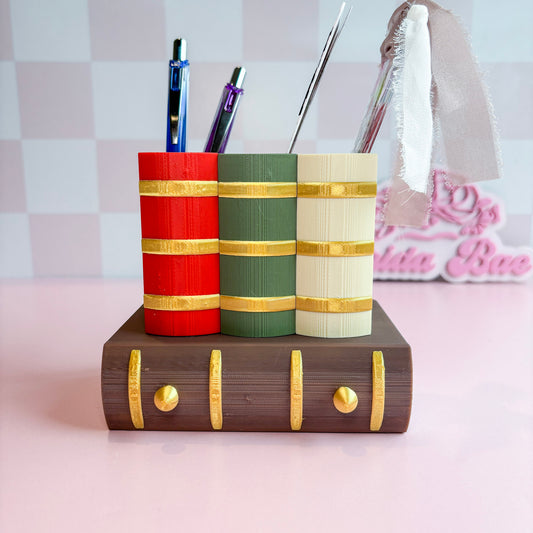 3D printed bookmark holder with pink background