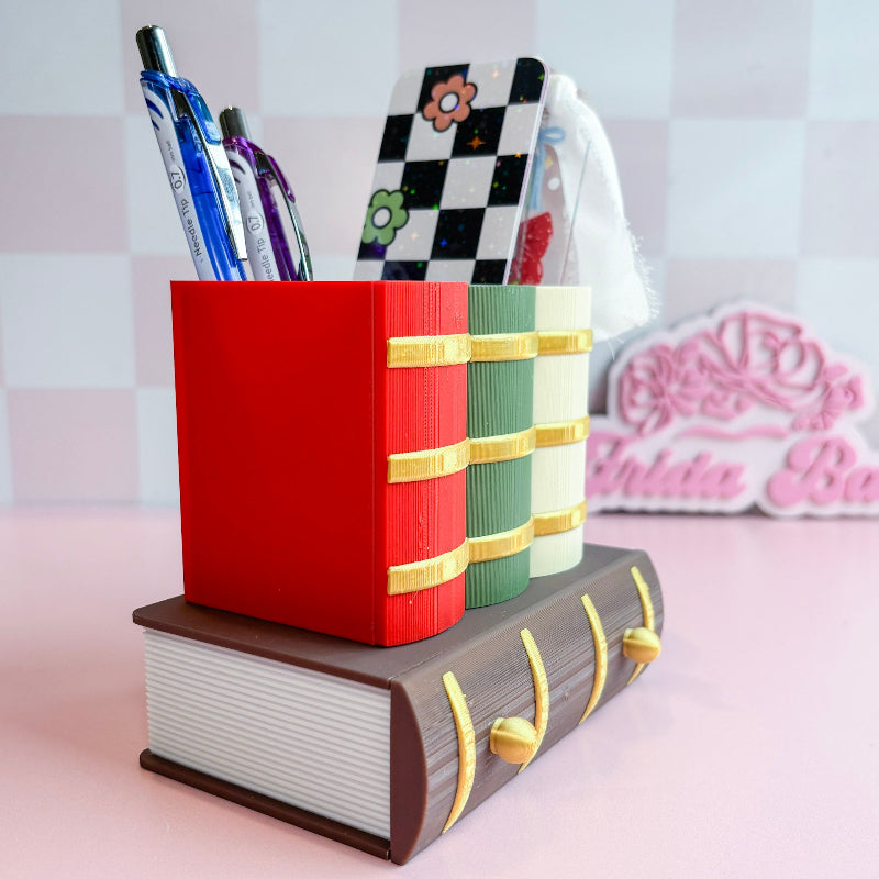 3D printed bookmark holder with pink background
