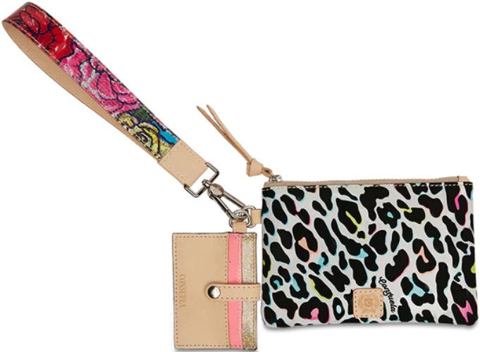 The Combi, a combination of on-the-go accessories, is a new way to carry your keys, cards, and the small stuff at all times. This colorful wristlet wallet includes a pocket pouch, secure card slot wallet and fits comfortably around your wrist- ready for your next&nbsp;journey