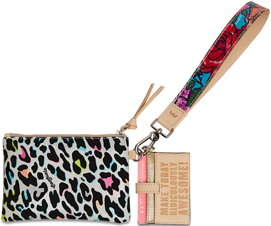 The Combi, a combination of on-the-go accessories, is a new way to carry your keys, cards, and the small stuff at all times. This colorful wristlet wallet includes a pocket pouch, secure card slot wallet and fits comfortably around your wrist- ready for your next&nbsp;journey