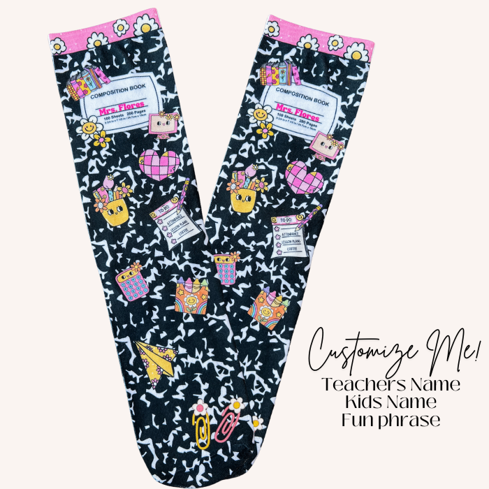 Composition notebook custom socks cute graphics floral school