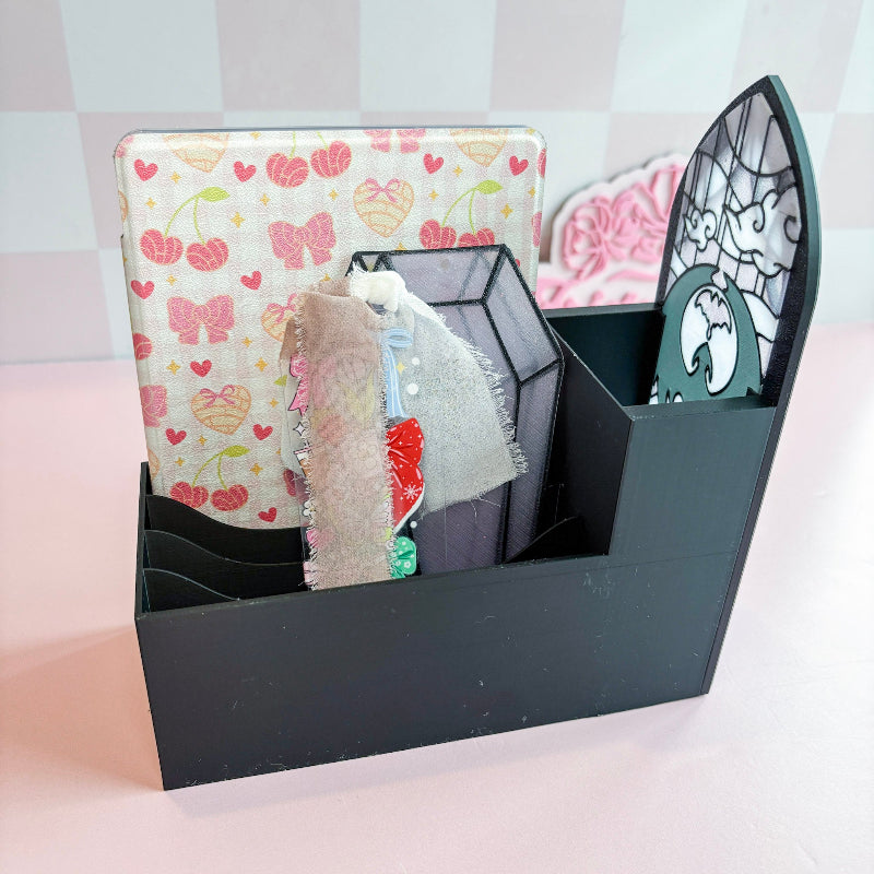 3D printed stained glass with dragon book holder with books on either side