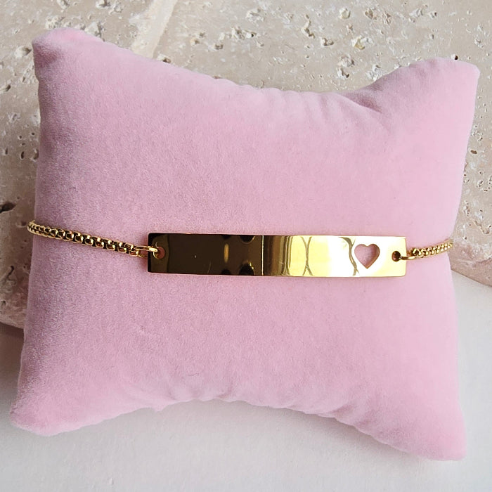 heart bar adjustable bracelet in gold, stainless steel, gold plated