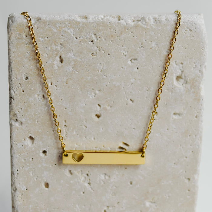 heart bar necklace in gold, stainless steel, gold plated