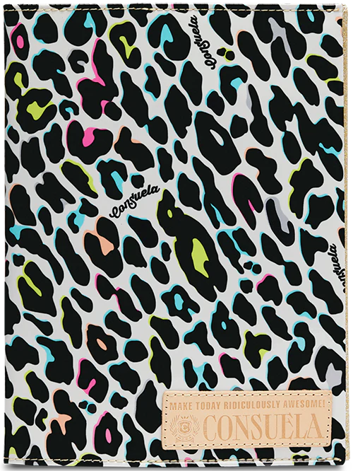 colorful cheetah print reusable notebook, comes with composition notebook. 