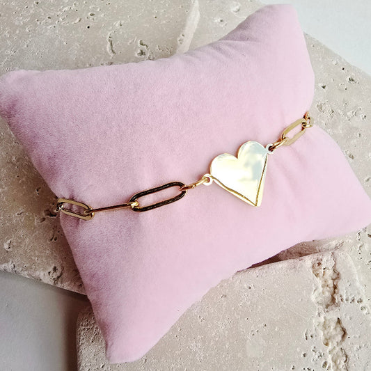 heart paperclip bracelet in gold, stainless steel, gold plated