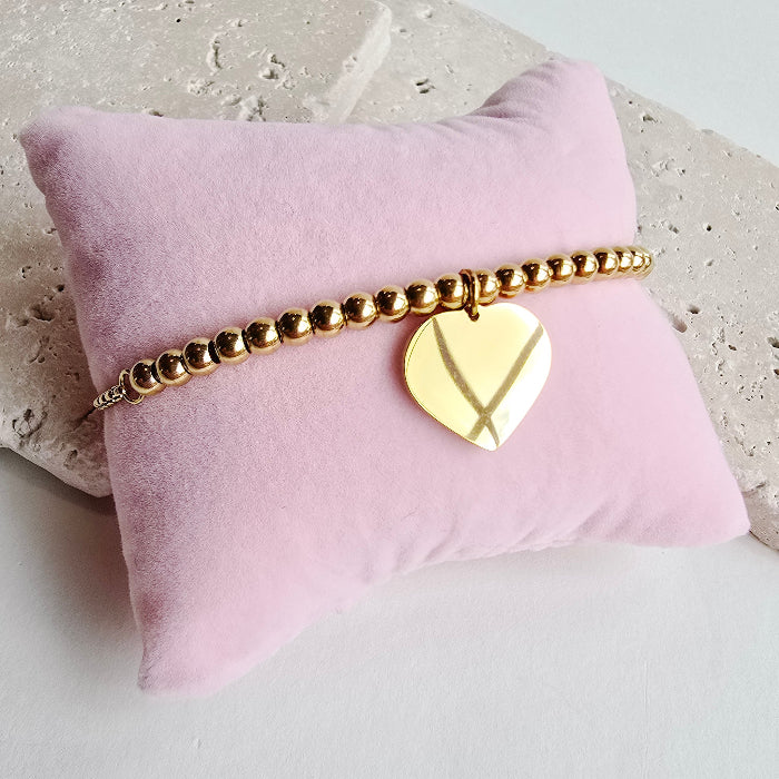 beaded adjustable bracelet in gold, stainless steel, gold plated