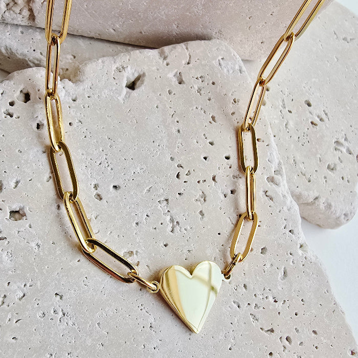 Riri heart paperclip necklace in gold, stainless steel, gold plated