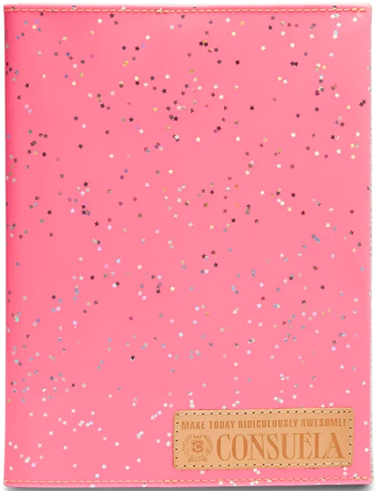 Neon pink patent star glitter exterior notebook consuela