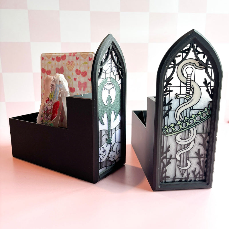 stained glass book holder with books on either side