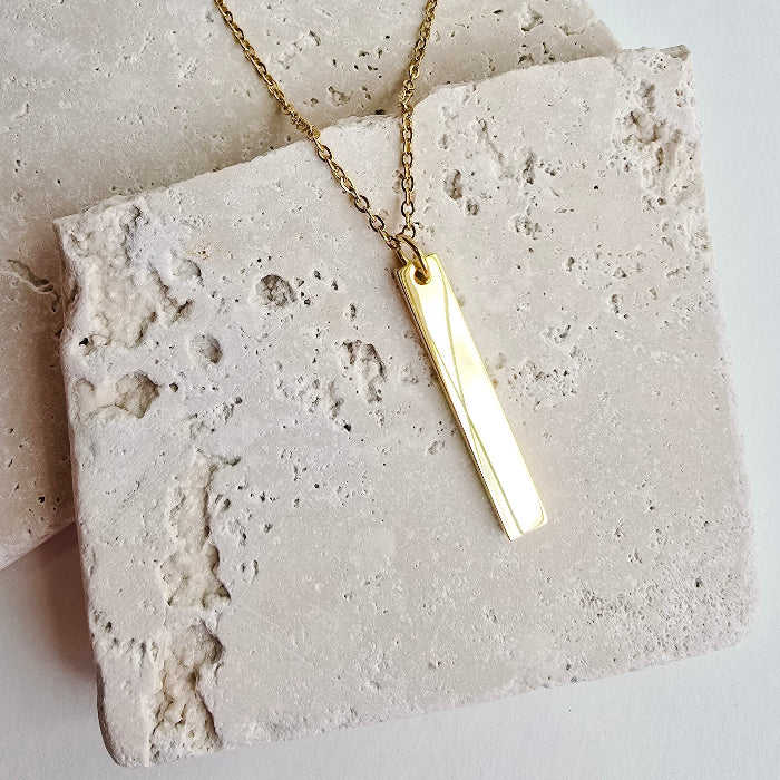 vertical bar necklace in gold, stainless steel, gold plated