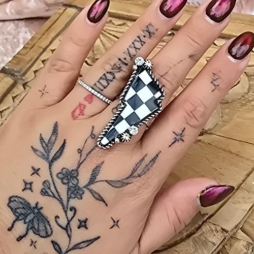 checkered lightning bolt ring adjustable