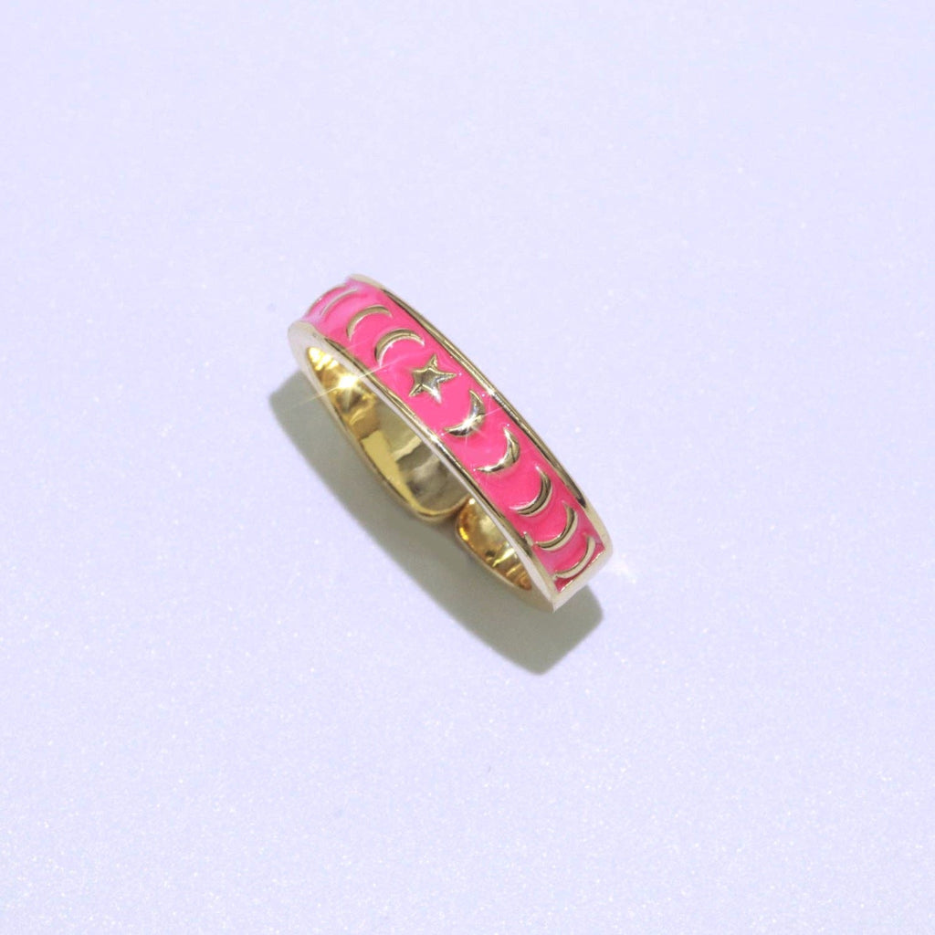 Galaxy enamel ring in hot pink Details:  14k Gold Filled Material: Brass, Gold Filled, Enamel Size: Adjustable one size fits most  Color: Gold Lead Free, Nickel Free 