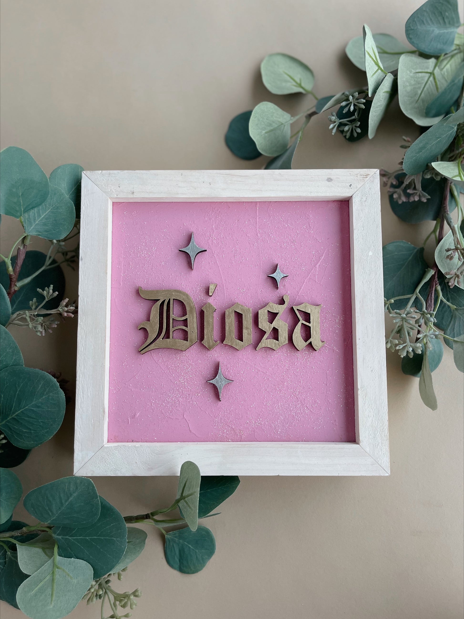 Diosa wood spanglish sign